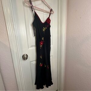 vintage betsey Johnson silk Black & red floral embroidered slip dress size 4